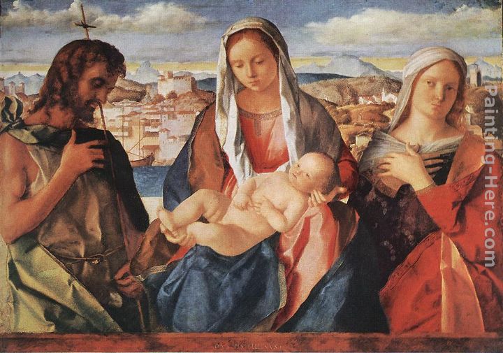 Madonna and Child with St. John the Baptist and a Saint painting - Giovanni Bellini Madonna and Child with St. John the Baptist and a Saint art painting